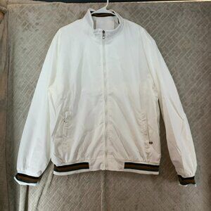 Mens XXL Jacket White Windbreaker Varsity Mock Neck Zip Up Lightweight